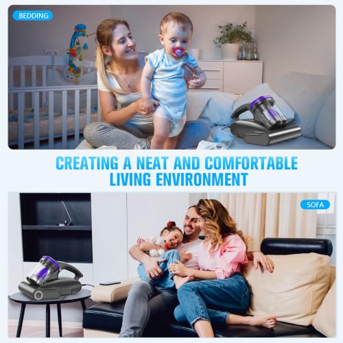 Image of Bed Vacuum Cleaner Mattress Vacuum Cleaner,16Kpa Powerful Handheld Vacuums with UV-C Light & Double Dust Cup & High Heating & Ultrasonic & HEPA Filter for Bed Sofa(Corded,Black Berry)