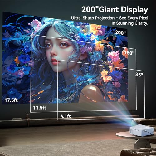 Image of Projector with WiFi and Bluetooth, Pericat 1080P Outdoor Movie Projector | Native 1080P; 380ANSI; 350'' Display; 4K Supported; Home Theater Video Projector; Compatible with TV Stick /Phone /PC