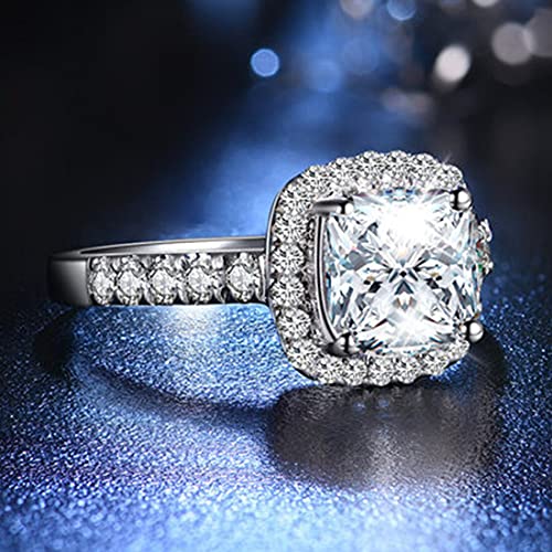 18K White Gold Plated 2CT Zircon Diamond Engagement Ring for Women Sterling Silver Jewelry Halo Cushion Ring4