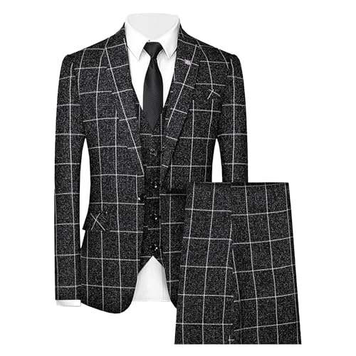 Costume Slim à Carreaux Homme Anti-Plis Ensemble Plaid Tweed