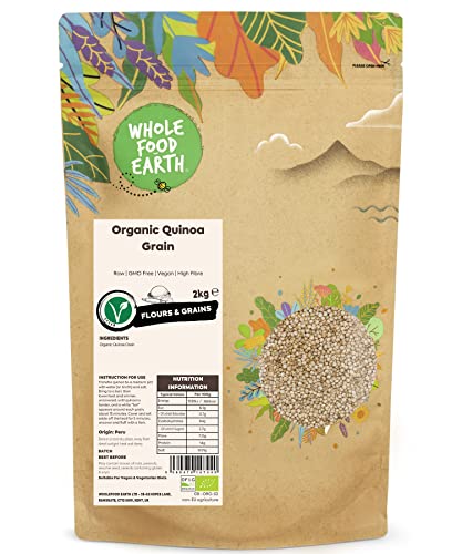 Wholefood Earth - Quinoa ecológica en grano, 2 kg, libre de transgénicos, vegana, alta en fibra, con certificación ecológica