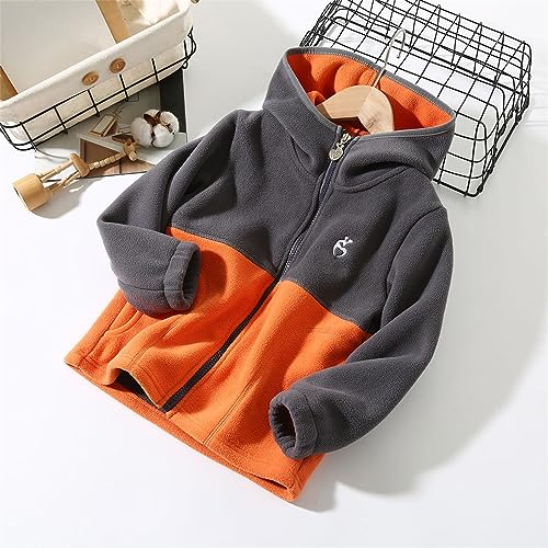 Kids Boy's Full-Zip Polar Fleece Jacket with Hood Girl's Color Block Sweatshirt Jacket Fall Winter Windproof Coat3