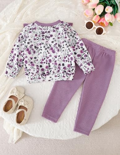 Baby Girl Clothes Toddler Fall Winter Outfit Infant Ruffle Long Sleeve Sweatshirt Floral Legging 2PCS Pants Set3