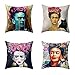Convient pour Frida Kahlo Taie d'oreiller autoportrait de style mexicain 4 pièces, housse de coussin en lin de coton taie d'oreiller décoration de voiture familiale 45X 45cm matelas coussin de canapé