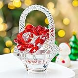H&D HYALINE & DORA Crystal Red Rose Flower Basket Crystal Collectible Figurines Ornaments for Home Decor Table Centerpiece