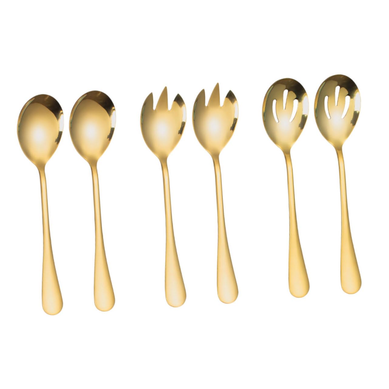 PRETYZOOM 6-piece Salad Spoon Fork Solid Stainless Steel Slotted Utensils Set Ideal for Cooking