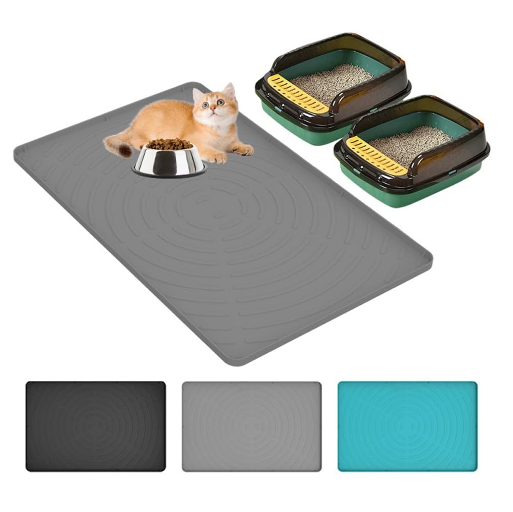 Mumuxiao Green Extra Large 86X55cm Pet Trapping Litter Mat With Raised Edges,Soft Silicone Cat Litter Mat Waterproof,Litters Scattering Control,Easy Cleaning (Green)
