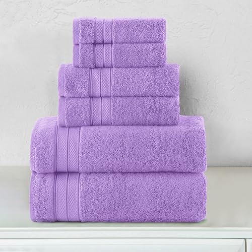 Image of Elegant Comfort Luxury 6-Piece Towel Set, Premium Soft 100% Turkish Cotton, Three Line Popcorn Design 2 Bath Towels, 2 Hand Towels and 2 Washcloths Towel Set - Quick-Drying and Absorbent, Lavender