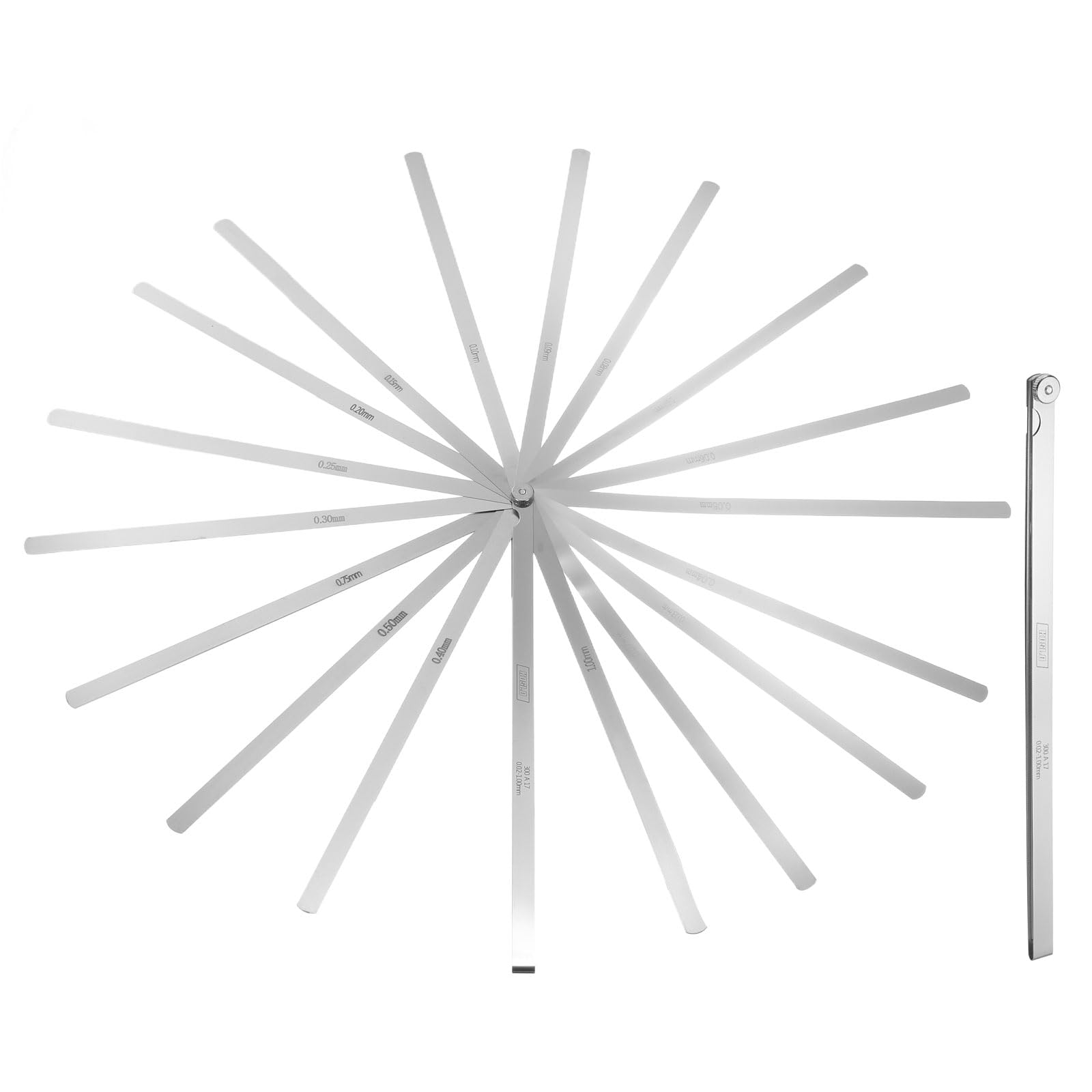 QUARKZMAN 2 Pezzi Spessimetro Metrico 0.02-1mm 17 Lame 300mm Set Spessimetro Ovale 3CR13 Acciaio Inossidabile Strumento Di Misurazione Per Riparazione Valvola Chitarra Spark Plug