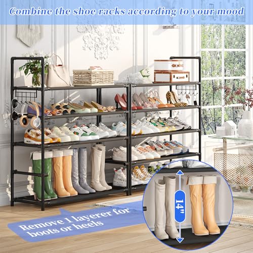 Simple Trending Shoe Rack Storage Holds 40 Pairs, Large Capacity Tall Shoe Organizer Shelf for Closet Entryway, Black image 5