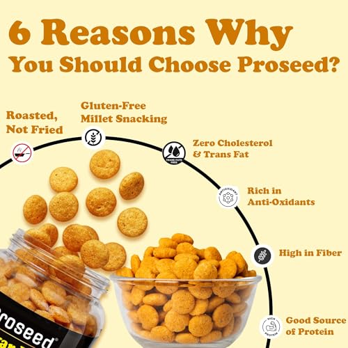 Image of Proseed Jowar Puffs (Spices & Tandoori) | 150g x 2 Packs (Total 300g) | Slow Roasted & 100% Veg | No Refined Flour, Sugar & Trans-Fat | Gluten Free, No Palm Oil | Healthy Travel Friendly Millet Snacks