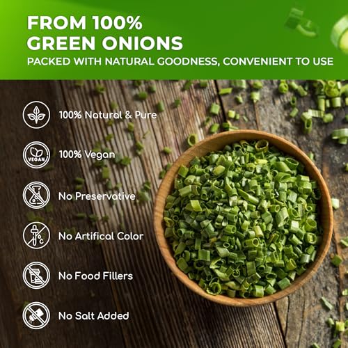 Image of Lavendium, Premium 8 oz Dried Chopped Green Onions, 100% Natural & Pure Scallion Flakes, Non-GMO, No Preservatives, Gluten-Free, Plant-Based & Vegan, Perfect for Cooking, Salads & Garnish