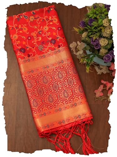 Image of DEVANGI Women's Woven Banarasi Silk Dupatta /Chunni For Women, Floral Print 1 Meter Wide and 2.3 Meter Length Printed Designer Dupatta /Chunni For Girls