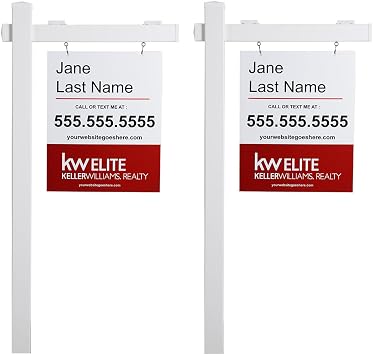 6FT Vinyl White Real Estate Realtor For Sale Yard Sign Post 2-Pack | Durable PVC Post 36" Arm Holds Up to 24" Panels for Open House and For Sale Signs with Flat cap. Easy to InstallNo Sign.