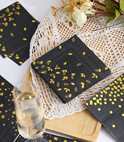 100 Pk Black Napkins Disposable - 4 Assorted Designs - 3-Ply Cocktail Napkins Folded 5 X 5 Inches Bar Napkins Party Napkins Paper Napkins Beverage Napkins For Wedding Birthday Graduation 2023 #TOP4