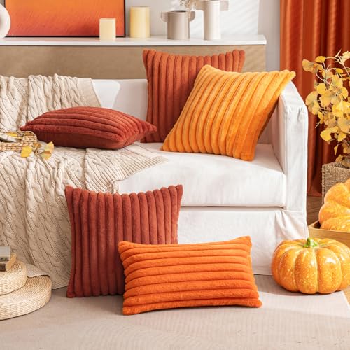 Image of MIULEE Fall Faux Fur Decorative Throw Pillow Covers 20x20 Burnt Orange