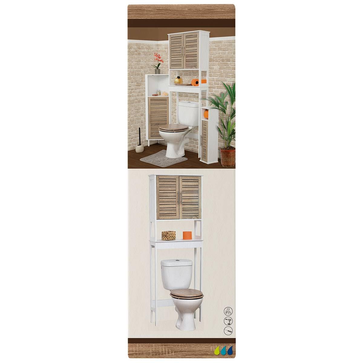 TENDANCE 9904306 Meuble dessus toilettes WC - 2 portes et 1 tablette - Aspect Chêne vieilli