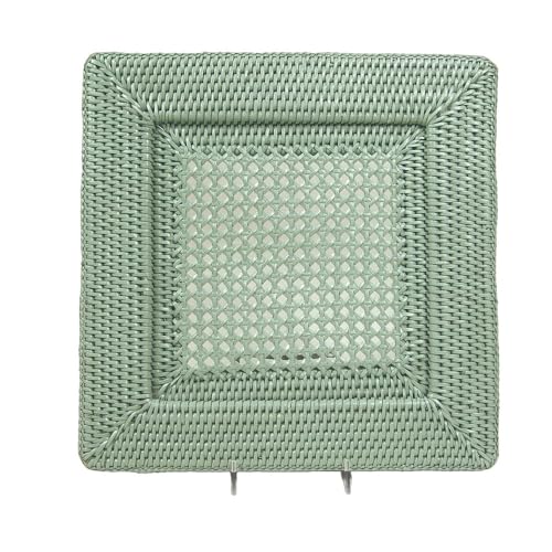 Plato base cuadrado de rattan Caspari verde 12" miniatura 3