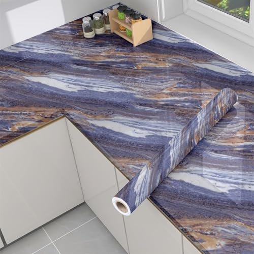 Image of VOLITO Self Adhesive Marble Wallpaper Kitchen Wallpaper Oil Proof & Waterproof Wallpaper for Cabinet Makeover, Almirah, Plastic & Tabletop, Wardrobe (60x200cm) (V-New Purple Brown)