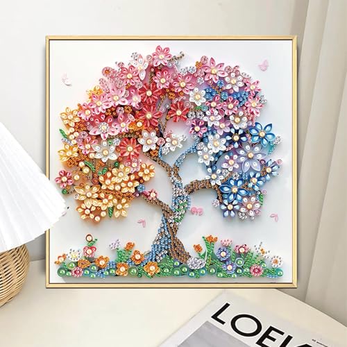 Image of AiYuanzsh Special Shape Diamond Art Kits for Adults, Blossom Tree 5D Crystal Diamond Art Rhinestone Canvas DIY Wall Decor, Sparkling Floral Diamond Painting for Beginners, 11.8 x 11.8 inch