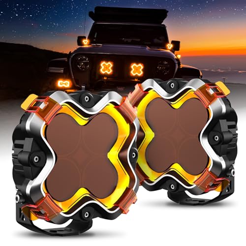 NOVSIGHT 6 Inch LED Pod Lights - Red Dot Award 2025 Winner Halo Series Spot Flood Light Combo with Amber/White DRL, 120W Super Bright LED Offroad Light with Covers&Wiring Harness for Truck Pickup ATV