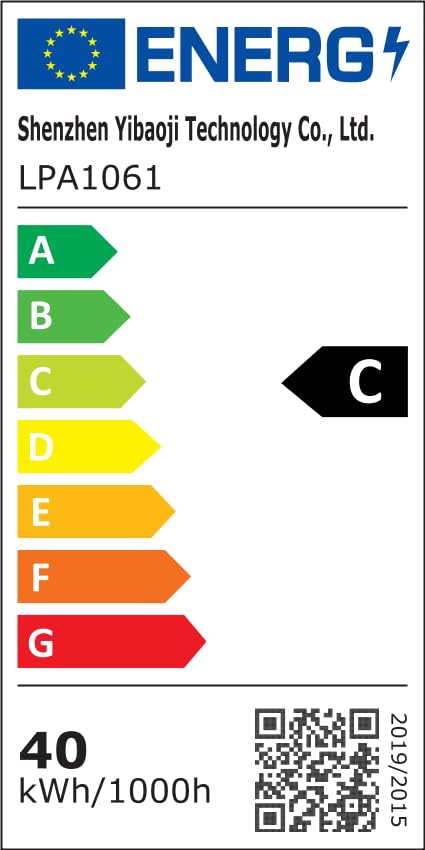 Energy efficiency label for Oraymin LED Panel Light, showing Class C and 40 kWh/1000h.