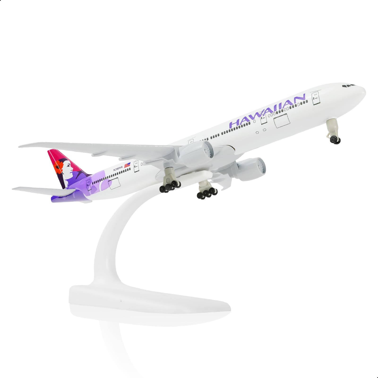 QIYUMOKE 777 Hawaiian 1/300 Diecast Metal Airplane Model with Stand -777 Airplane Model for Adult with Stand (8.3 inches Long) Aviation Enthusiasts Gifts, Desktop Display Decorations