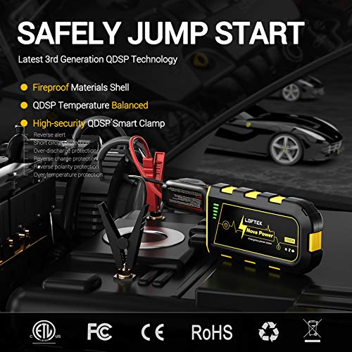 LOFTEK Portable Car Battery Jump Starter (Up to 7.0L Gas or 5.5L Diesel Engine), 12V Power Pack Auto Battery Booster with Built-in LED Light
