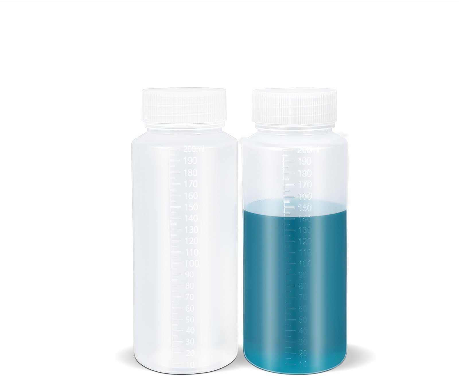 6.8oz/200ml Squeeze Bottles Wide Mouth Plastic Bottles with Lids, Graduated Food Grade PP Sample Containers for Water Sample Lab Reagent Pill Liquid Medicine Storage (Clear, 2 Pcs)