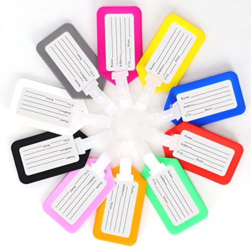 FYY Kofferanhänger,10 Stück Gepäckanhänger Reise Koffer Tags,Adressschild Namensschilder Gepäckanhänger, Gepäckanhänger in verschiedenen Farben,aus flexiblem Kunststoff zum beschriften für Reisender Cover