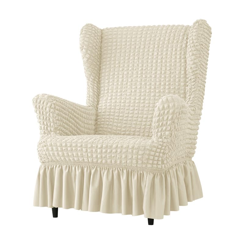 ZQWERT 1 Funda para sillón orejero con faldón Grande, Protector elástico para sillón de Seersucker, decoración del hogar de Color sólido para Muebles de Sala de Estar