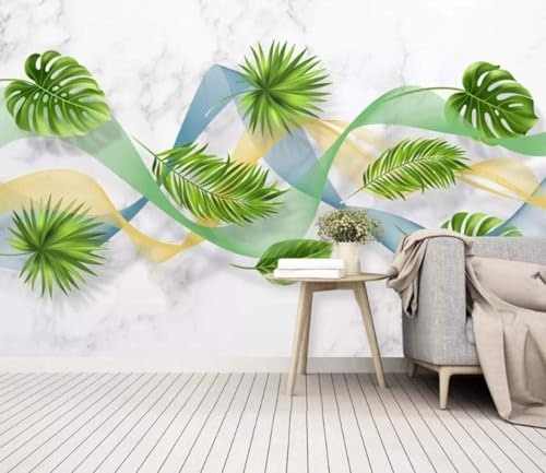 Tzxztt Verde Plantas Hojas Creatividad Imitación De Mármol Moderno Papel Pintado 3D Seda Texturizada Primera Calidad Neutros Material Ideal Para SalóN Dormitorio-200cm×140cm