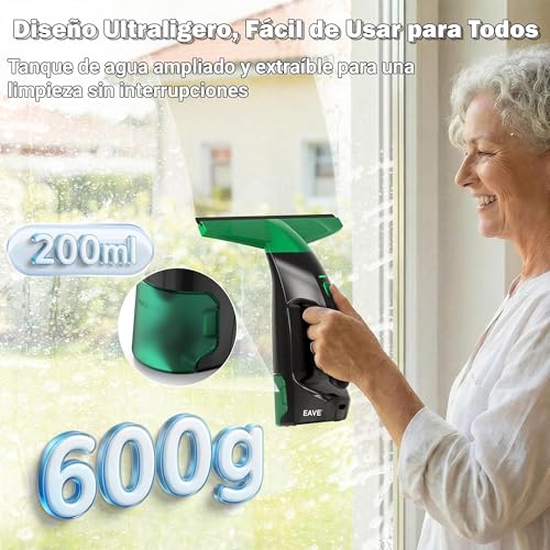 Miniatura 5 de Eave Limpiacristales Electrico, Set Limpiacristales Con 45min De Autonomía, Limpia Cristales Electrico Ventanas Con Boquilla De 28cm Y Depósito De 200ml, Apto Para Ventanas Y Espejos Verde