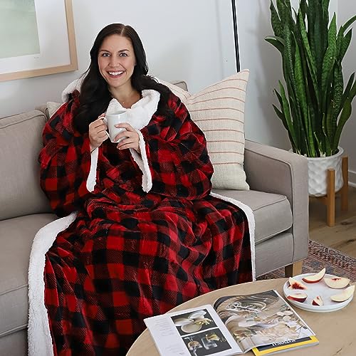 Image of Catalonia Sherpa Wearable Blanket with Sleeves and Pocket for Adults
