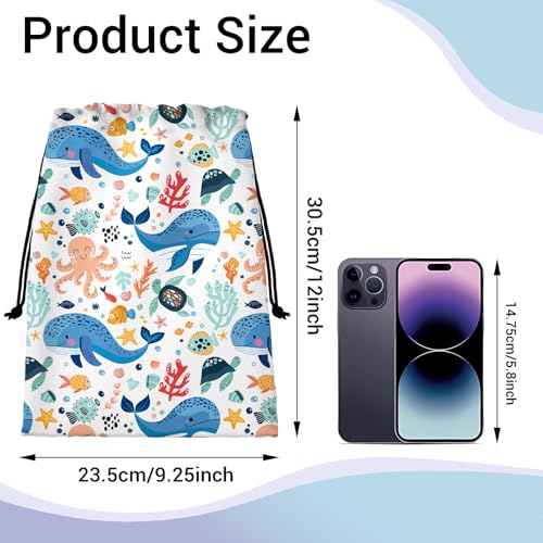 Image of Cartoon Whale Gymnastics Grip Bags Blue Small Drawstring Gym Bag for Gymnasts Dancer Holding