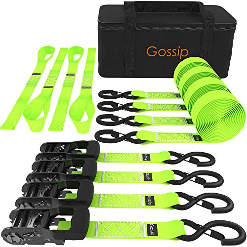 GOSSIP Heavy Duty Ratchet Strap – 1.5" x 8 ft – (4PK Green)