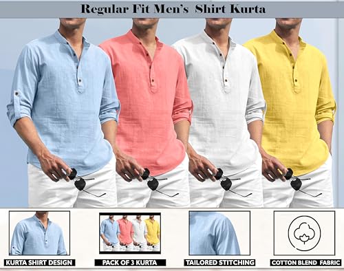 Image of Zombom Combo of Men's Solid Cotton Polyester Blend Full Sleeve Mandarin /Chinese Collor Straight Kurta Shirt (Pack of 4)