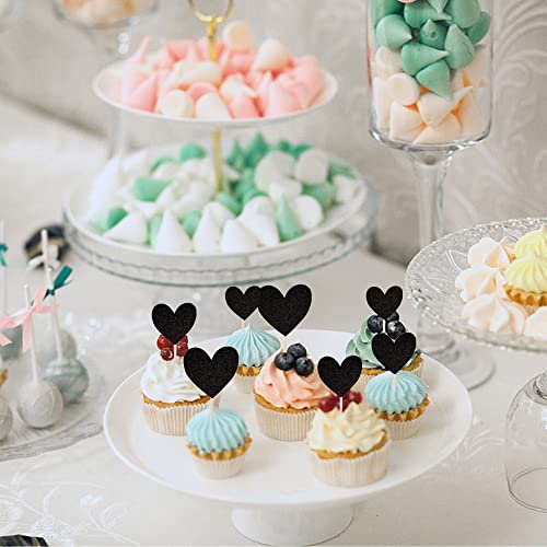 Rsstarxi XM396-BLACK 30 Pack Heart Cupcake Toppers Black Glitter Sweet Love Baby Shower Cupcake Picks For Bridal Shower Wedding Engagement Birthday Valentine'S Day Party Cake Decorations Supplies thumb #3