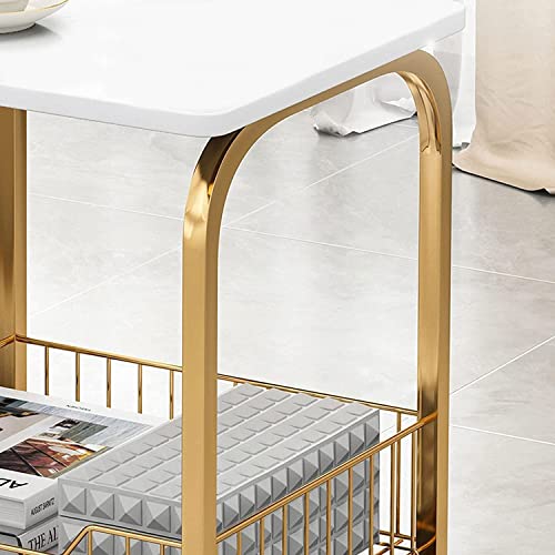 Image of Coffee Table Side Table,MDF Metal,Storage Basket for Living Bedroom Table Laptop Desk Furniture for Living Side End Table for Living Room, Bedroom, Office (Golden & White)