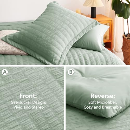 image for CozyLux Queen Comforter Set Sage Green Seersucker 7 Pieces Bed in a Ba