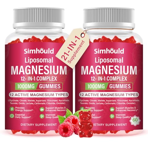 2 Packs Liposomal Magnesium Complex Gummies-as 12 Forms of Magnesium Citrate Glycinate Malate Oxide and More with Vitamin D3 B6 C Ashwagandha & CoQ10 for Women and Men-Support Bone & Muscle 120 Cts