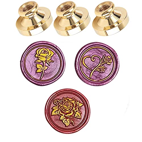 Tête de sceau de cire rétro pour scrapbooking et faire-part, lot de 3 motifs rose