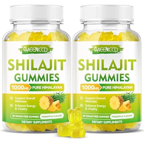 2 Pack Shilajit Gummies 1000mg, Pure Himalayan Shilajit Gummies for Men & Women - 85+ Trace Minerals & Fulvic Acid, Providing Energy & Vitality, Sugar-Free, Vegan, Pineapple Flavor, 120 Count Cover