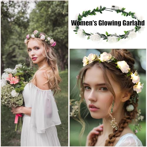Diyxisk Flower Wreath Hair, Three Modes Luminous Headband, Multi-Purpose Flower Garland, Adjustable Hair Wreath Flowers, Suitable for Weddings, Parties, Festivals or as Decoration (White) - Image 4