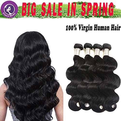 Finest Remy Big Sales 7A Brazilian Virgin Body Wave Human Hair 4 Bundles 100% Unprocessed Double Weft Extensions Total 280g (18/18/20/20 Inch, Natural Black)