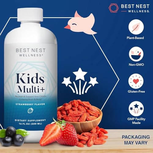 Best Nest Wellness Kids Liquid Multivitamin: Methylated Vitamins, Whole Food, Vegan, B12, Gluten-Free, Non-GMO Methylfolate Daily Liquid Vitamins for Kids with Immune Support -Strawberry Flavor, 16oz - Thumbnail 6