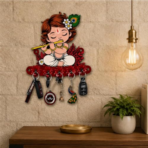 Image of Webelkart Premium Cute Krishna Key Holder for Home /Office Decor /Key Hanger for Wall Decor,Decorative Item for Home (Red)