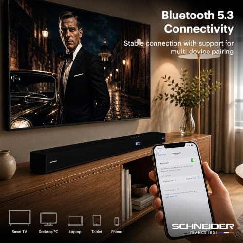 Image of Schneider AUREON SB312DA 3.1.2 (5.1) Channel Dolby Atmos Soundbar with Wireless Subwoofer - 300W RMS Power Setup (600W Peak) Upward-Firing Speakers - HDMI 2.1 eARC - Bluetooth 5.3 - Matte Black