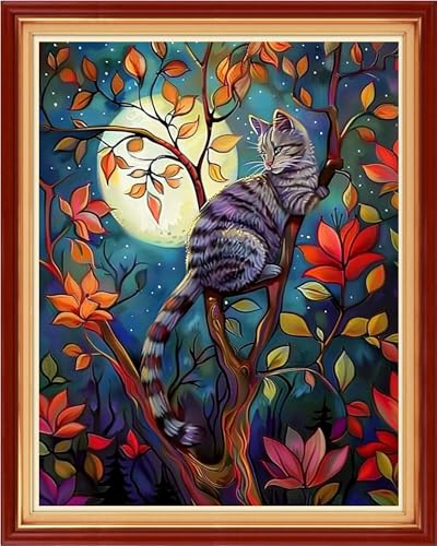 Artvxeay Stamped Cross Stitch Kits - Embroidery Kits for Beginners Cross Stitch Kits for Kids Adults 11 CT Printed Patterns Needlepoint Kits - Cat Admiring The Moon 16x20 inch