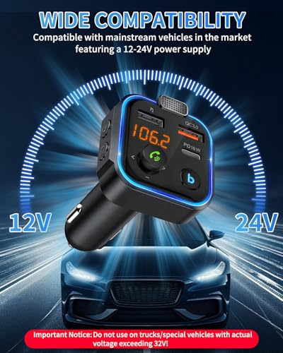 Transmisor FM Bluetooth Coche, PD 20W Adaptador inalámbrico Manos Libres para Coche Manos Libres para Coche MP3 inalámbrico de Carga rápida Tipo C QC3.0 2 Puertos USB Soporte USB y Tarjeta TF - imagen 7
